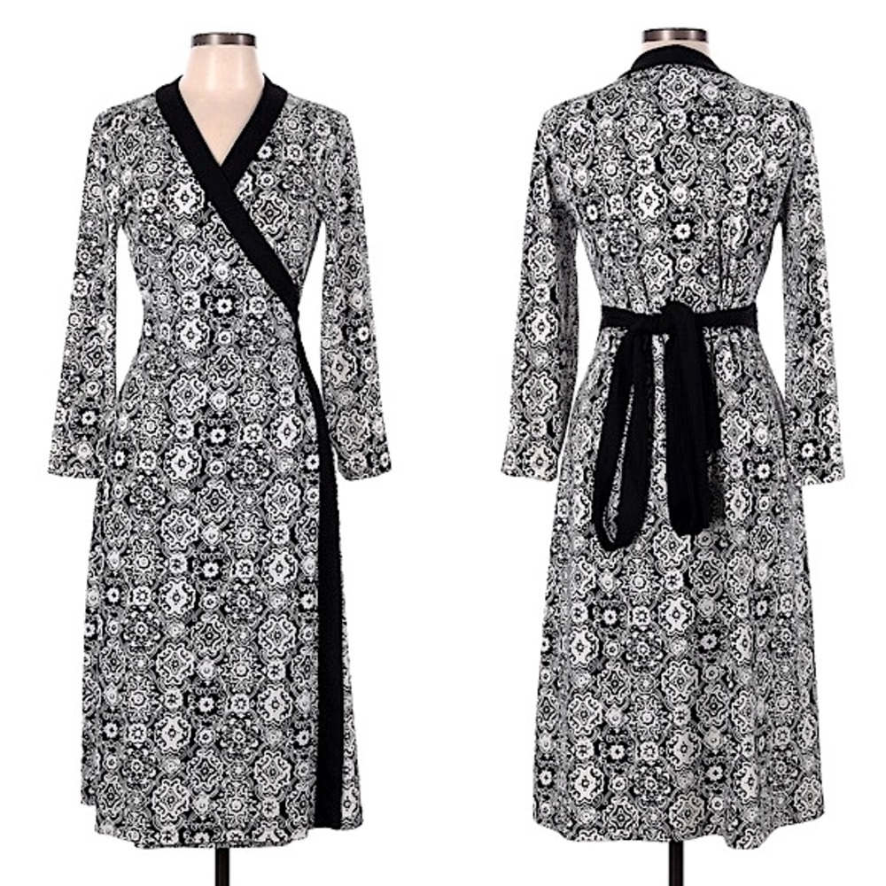 Tahari Jill Paisley Floral Wrap Midi Dress | Small